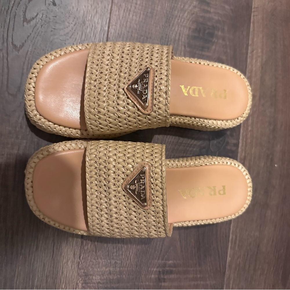 Prada Beige Woven Sandals
